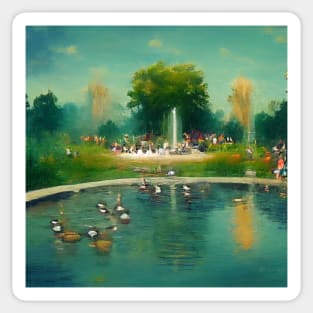 Impressionistic summer water park scene in the style of Monet Sticker